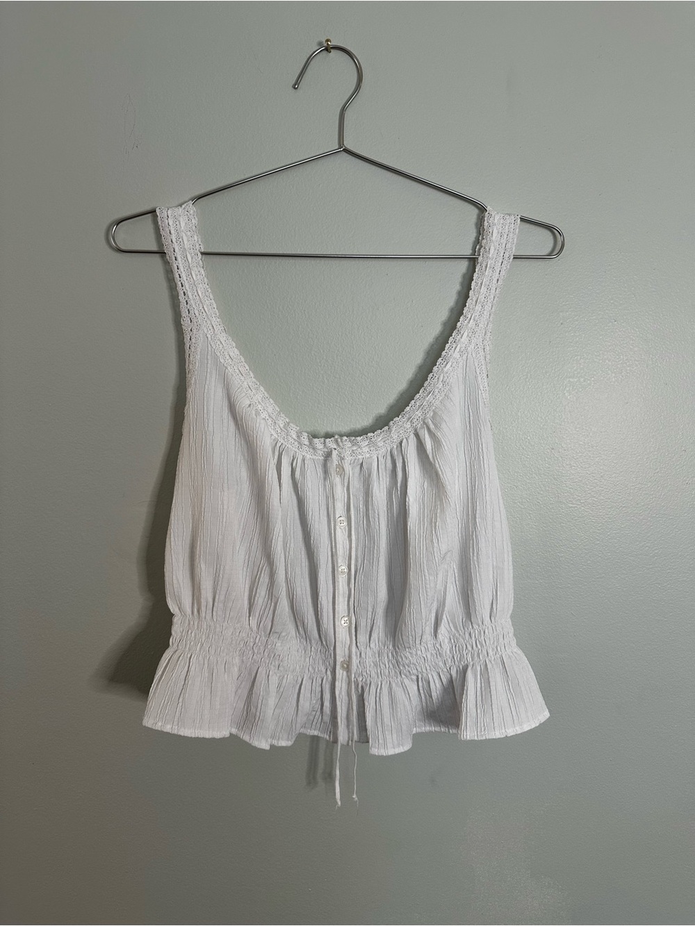 American Eagle White Lace Trim Peplum Tank Top M